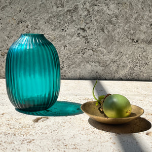 Hand Etched Glass Pod Vase - Turquoise