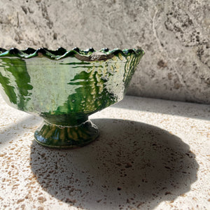 Moroccan Tamegroute Pottery- Zig Zag Pedestal Bowl 20cm 001
